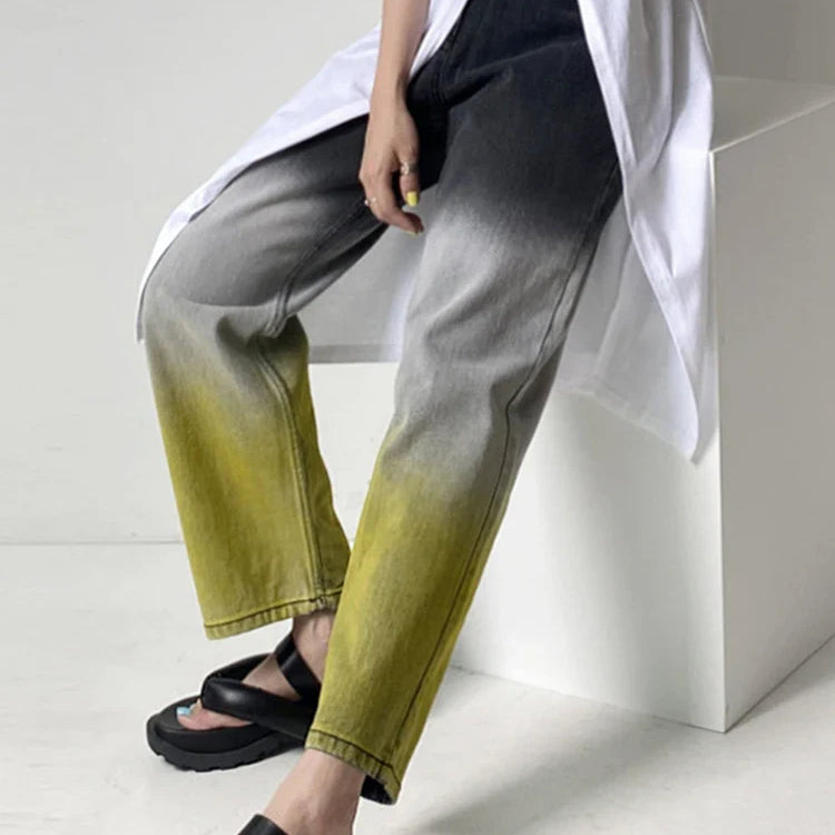 Fotvotee Jeans for Women Casual Gradient Denim Pants New Fashion High Waist Pockets Harem Pants Streetwear Ladies Y2k Jeans