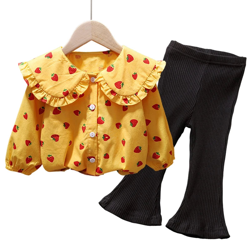 Korea Autumn Kids Clothing Set Baby Girls Cotton Stripe Sweatshirt Tops+Leggings Pants Set Casual Girls Suit Outfits New Girls 2 pcs set F