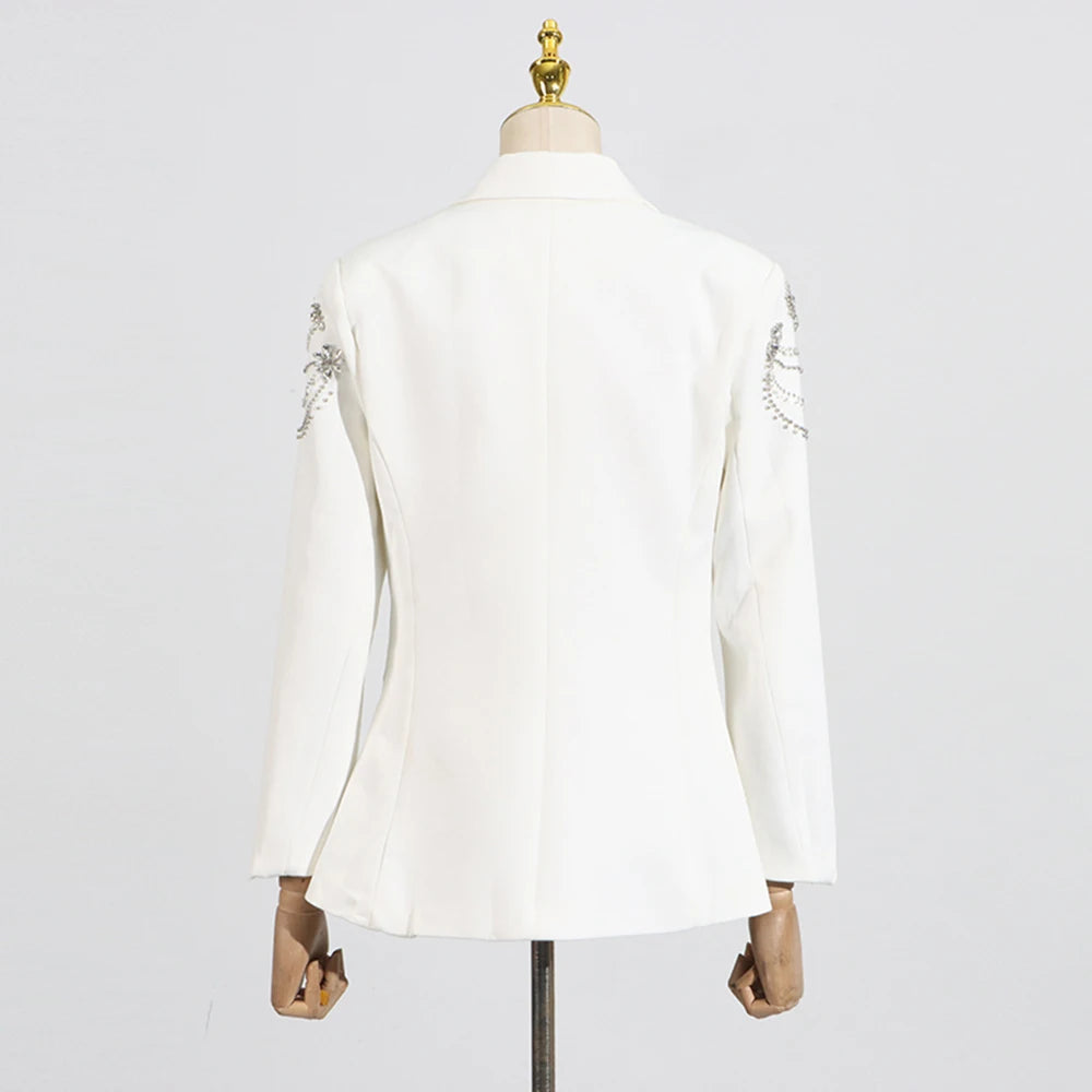 TWOTWINSTYLE Solid Spliced Diamond Luxurious Jackets for Women Lapel Long Sleeve Patchwork Pocket Elegant Jacket Female Clothing