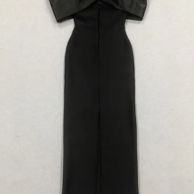 Women Sexy Off Shoulder Ruched Black Maxi Long Diamonds Celebrity Bodycon Bandage Dress 2025 Elegant Evening Club Party Dress