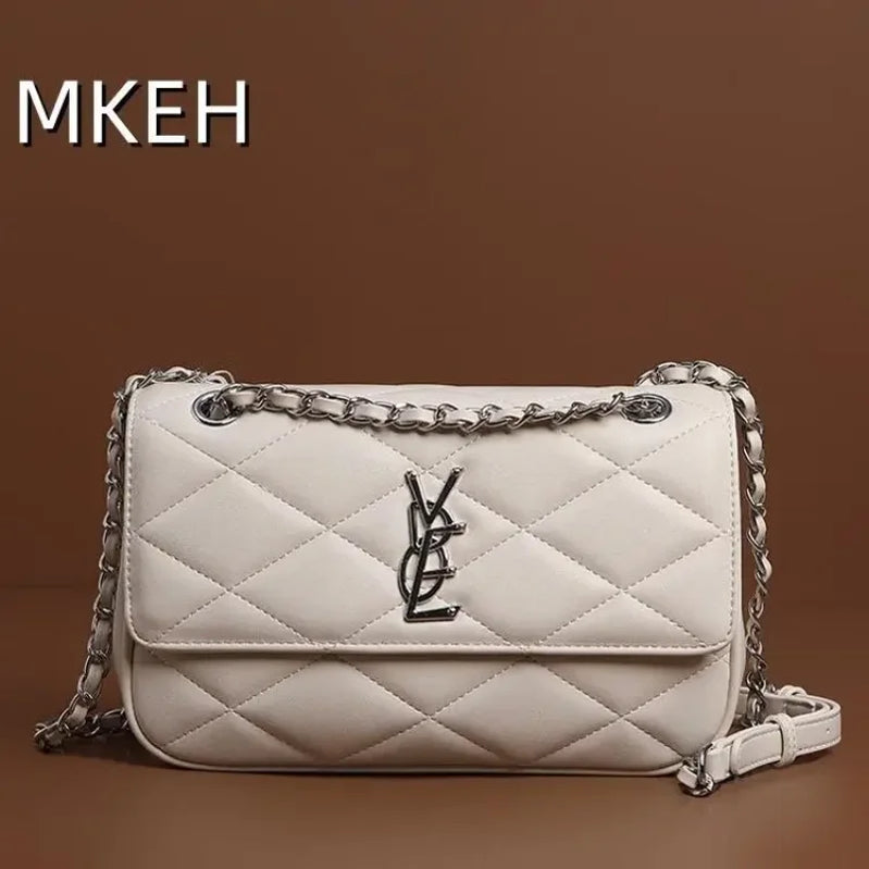 2025 New Women's Genuine Leather Quilted Chain Crossbody Bag, Vintage Shoulder Sling for Daily, Chic & Versatile