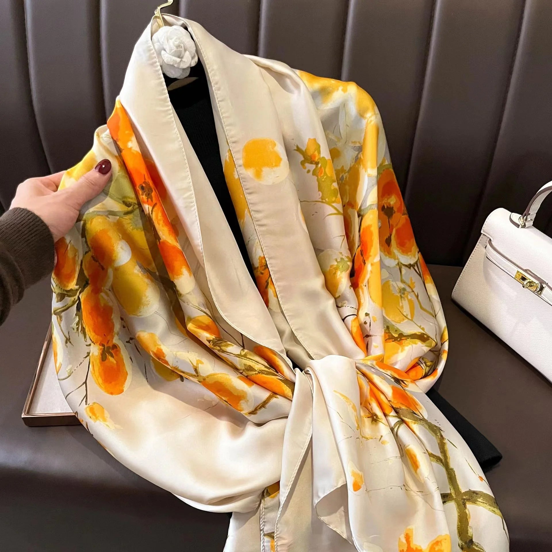 180*90cm Luxury Brand Spring Summer Autumn Women Clothing New Fashion Color matching printed silk scarf lady popular turba 40 180cmx90cm