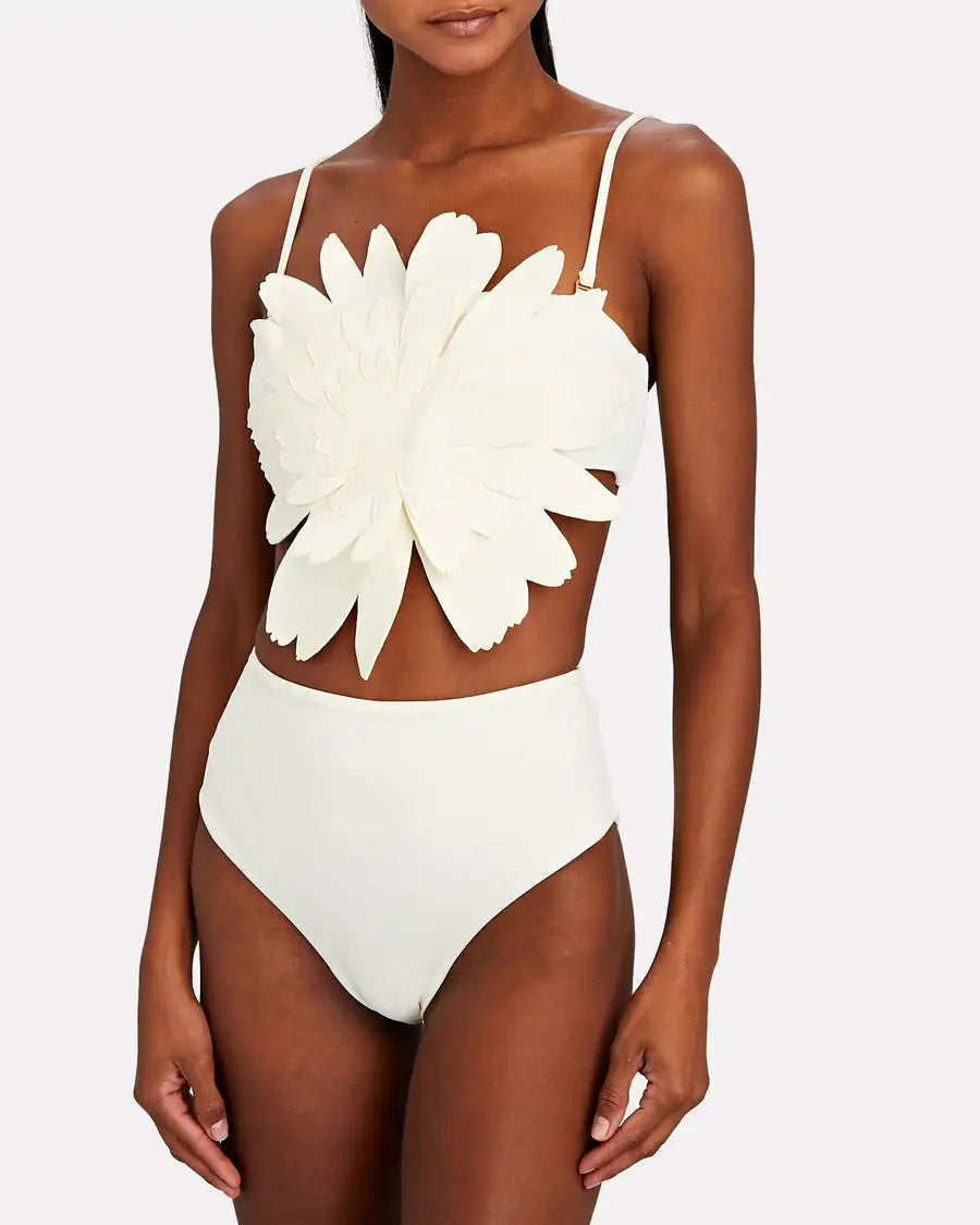White Floral Female Bikini One Piece High Waistline Swimsuit Tight Fitting Backless Swimwear 2024 Women Stylish top 2