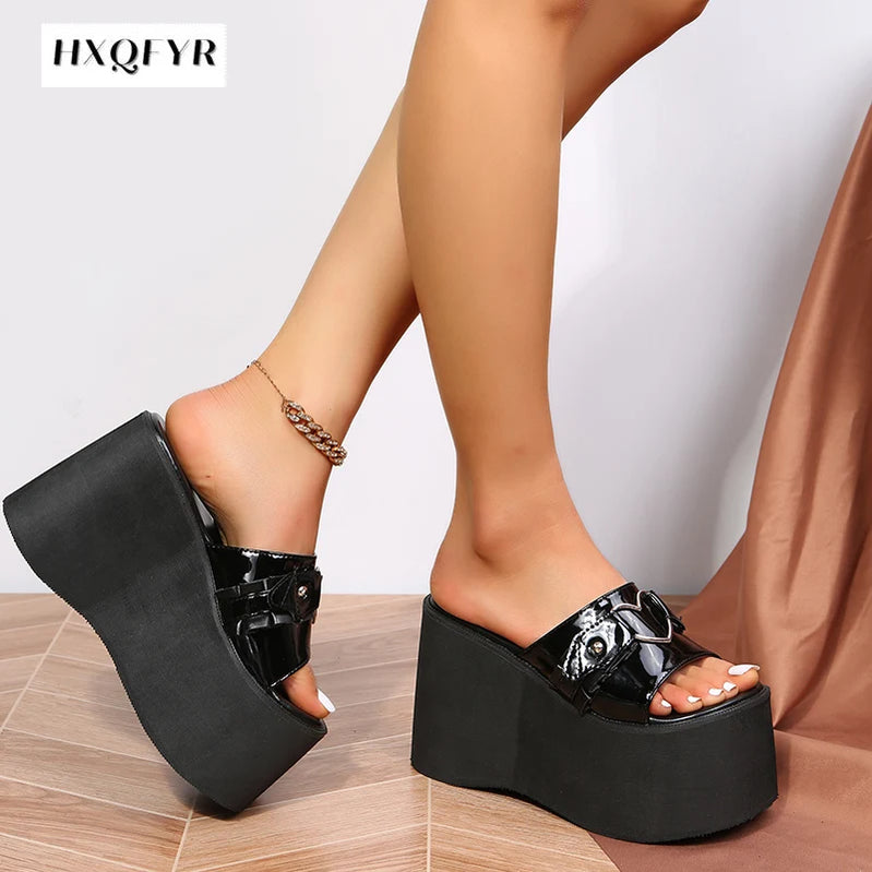 Shoes for Women Summer Women's Slippers Platform Wedges Fashion Goth Slippers Hot Women's Matal Sandal Comfy Black Shoes