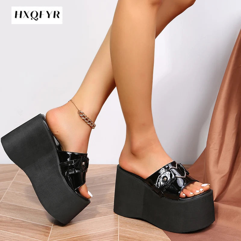 Shoes for Women Summer Women's Slippers Platform Wedges Fashion Goth Slippers Hot Women's Matal Sandal Comfy Black Shoes