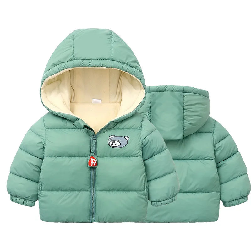 Kids Clothes Children's Jacket Coat Clothing Boy Girl Hooded Thicken Velvet Lining Keep Warm Down Jacket Children Clothing Green
