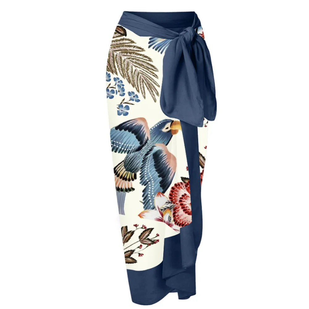 Fashion One Shoulder Ruffle Swimsuit Colorful Parrot Print Bikini High Waist Backless Sexy Beachwear Chic Pool Wear Women Blue