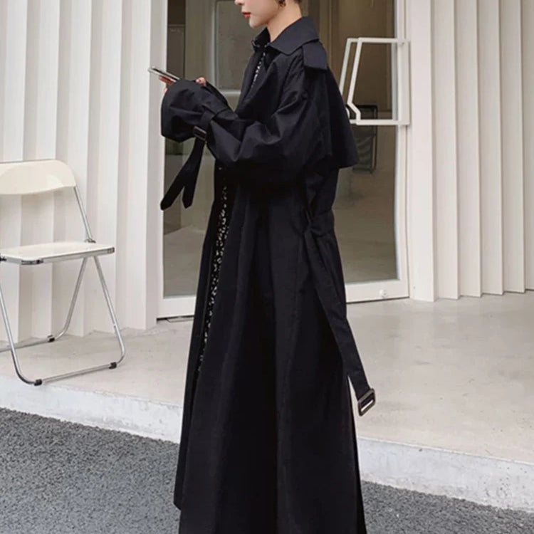 Spring Autumn Extra Long Flowy Oversized Casual Trench Coat for Women Belt Double Breasted Loose Korean Fashion 2022 Black
