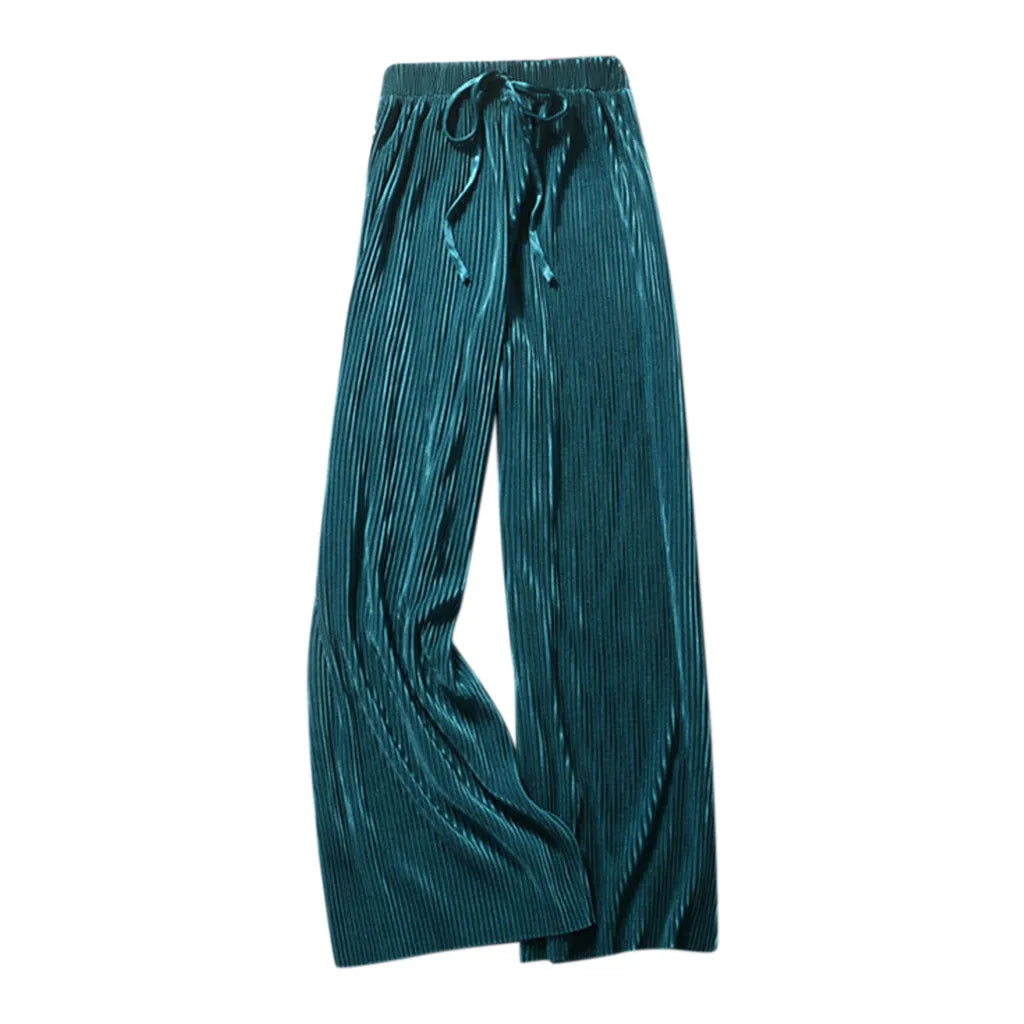 Women Pants Summer Spring Ice Silk Fashion Tide Korean Casual Cropped Pants Loose Elastic Waist High Pleated Wide Leg C One Size