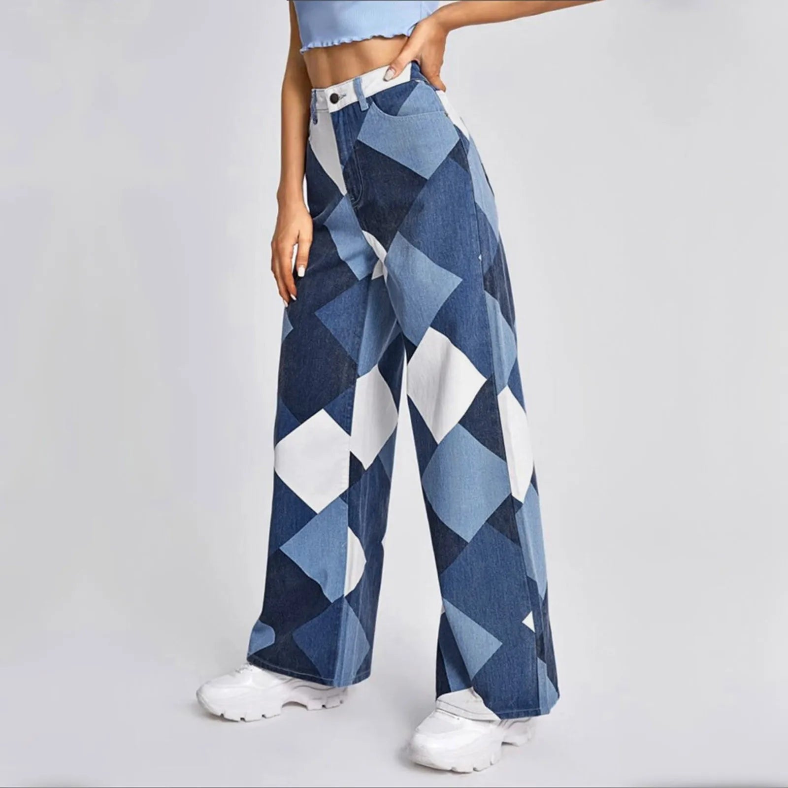 Womens Cargo Baggy Blue Jeans Zip Loose Pants Trousers Pockets Pants Oversized Y2k Loose Trousers Wide Leg Vintage Demin Pants