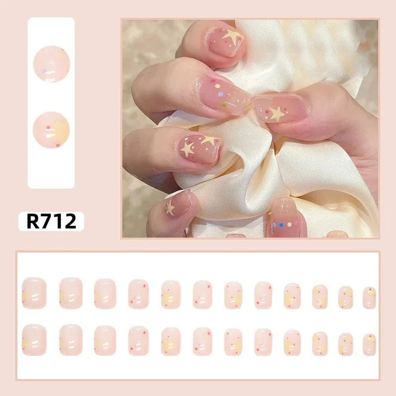24Pcs/set French Gold Border Nail Elegant&Trendy Wearable Nails for Women Girl New Edition Removable Nail