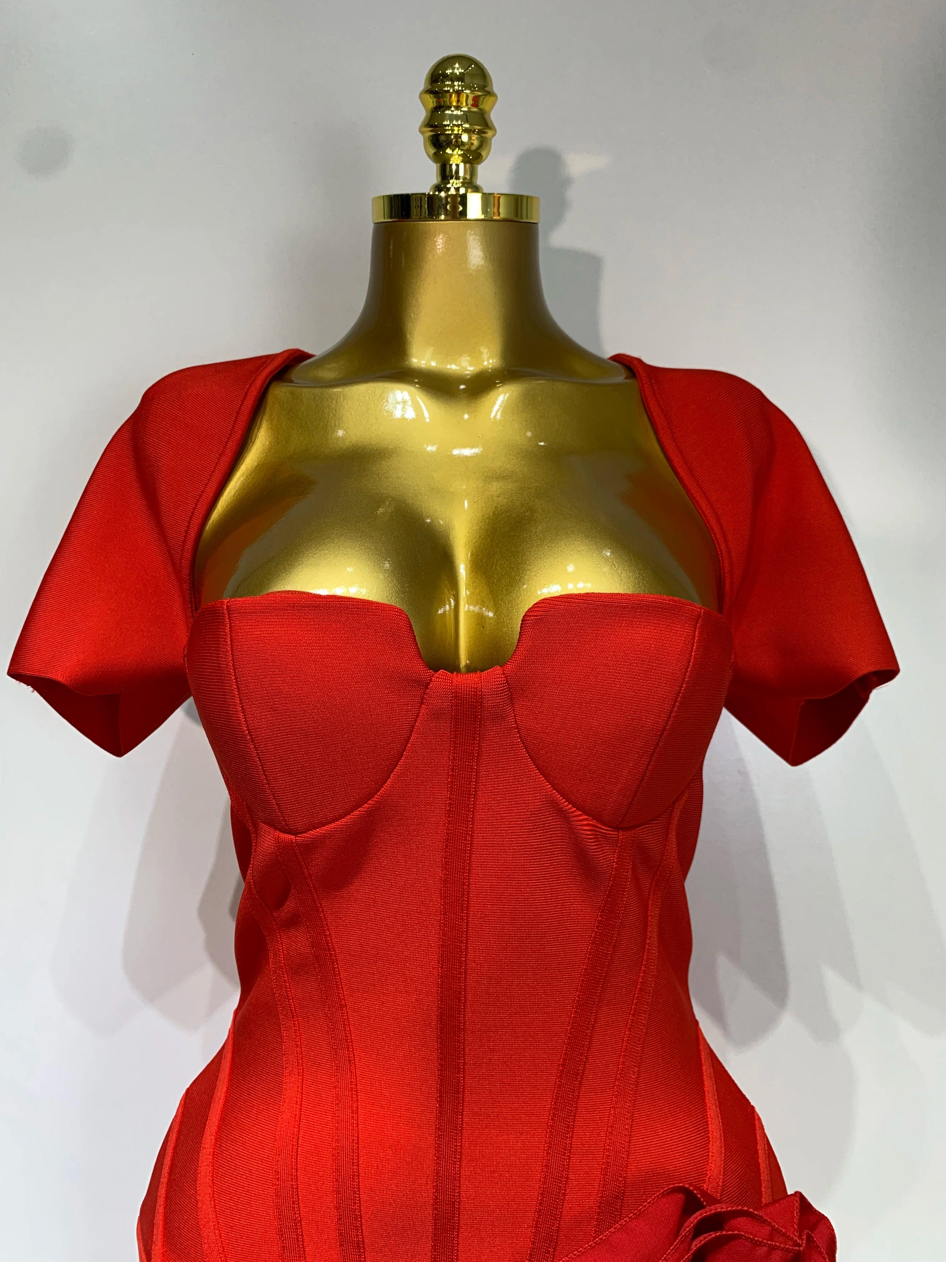 Women Sexy Short Sleeve Square Collar Bodycon Mini Bandage Dress Celebrity Red Carpet Dress Flower Luxury Birthday Outfit