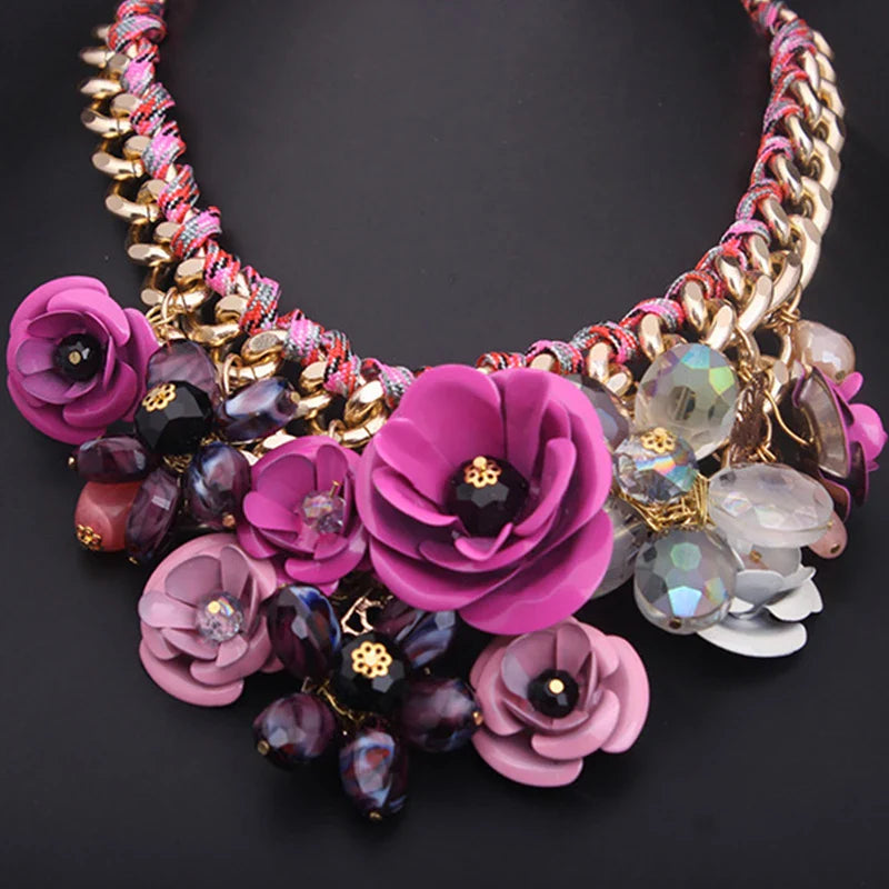 Vintage Jewelry Elegant Prom Party Pageant Wedding Gift Floral Blossom Flower Chunky Statement Necklace for Women Accessories