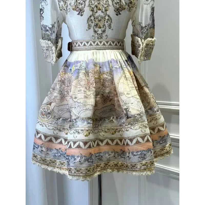 Women's Dress Floral Linen Elegant Short Dresses Vacation Beach Party Dresses Woman Fashion Summer Skirt for Women