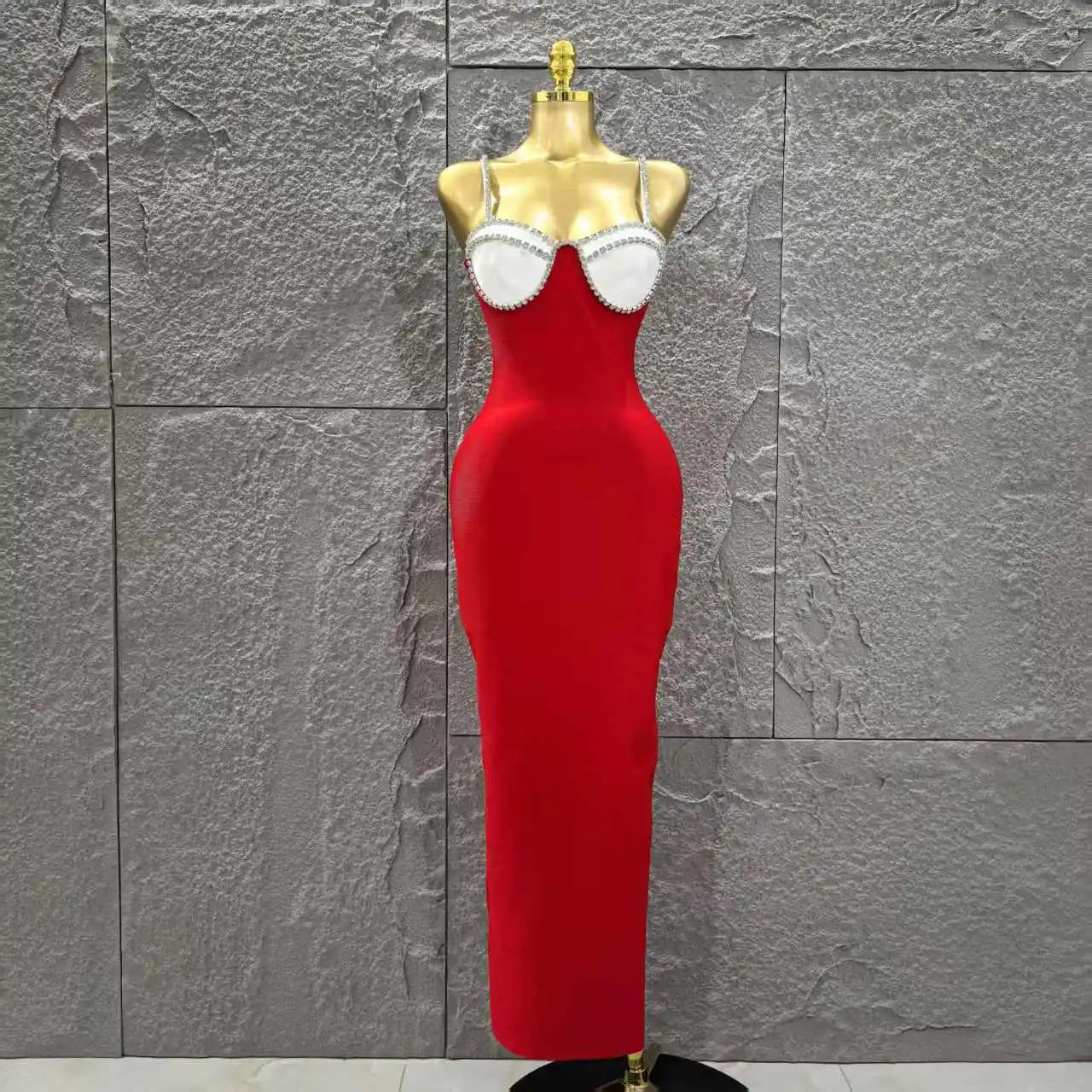 Black Red Color Women Sleeveless Sexy Strap Square Collar Bodycon Long Bandage Dress Celebrate Nightclub Party Red Carpet Dress