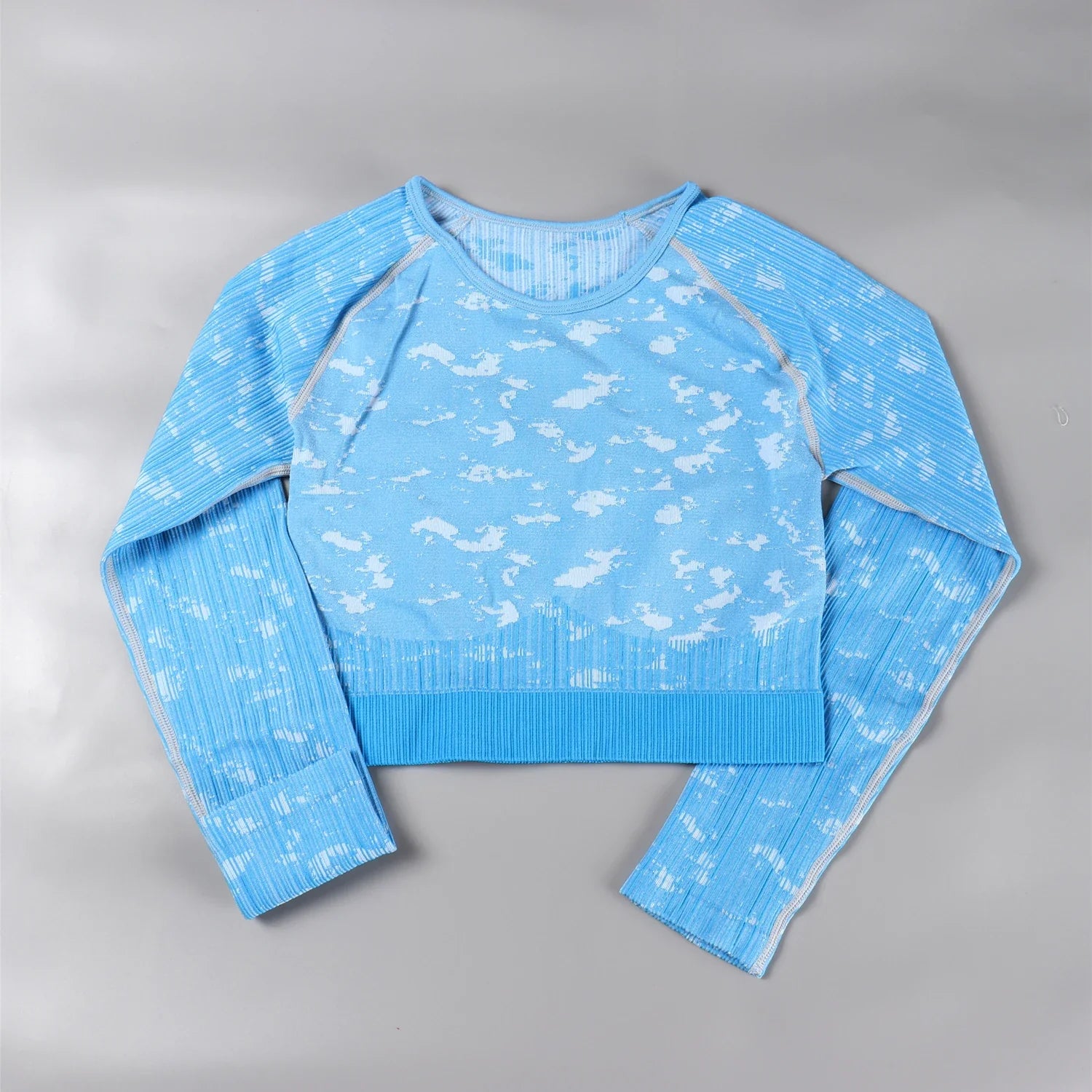 Rid Seamless Yoga Set Women 2pcs Two Piece Long Sleeve Crop Top T-Shirt Leggings Outfit Clothes Gym Wear Fitness Suit Sport Sets Upgrade Blue Shirts