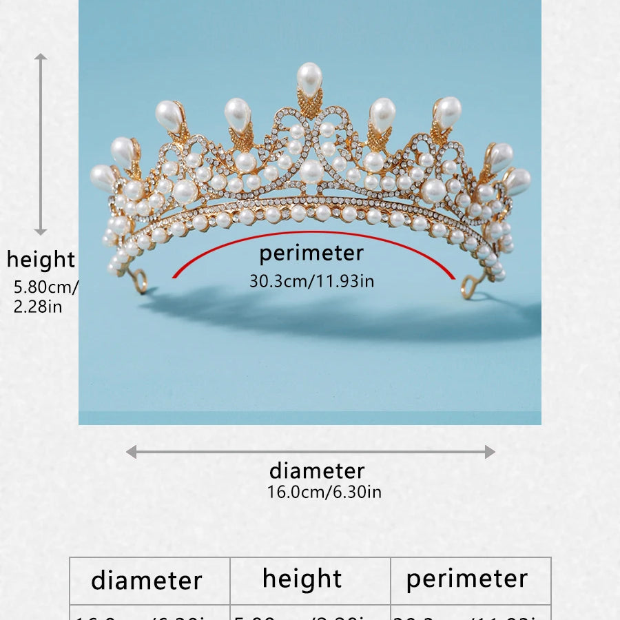 Bridal Headwear - A Golden Lady Fashion Wedding Princess Imitation Pearl Classic Tiaras Girl Luxurious Birthday Crown