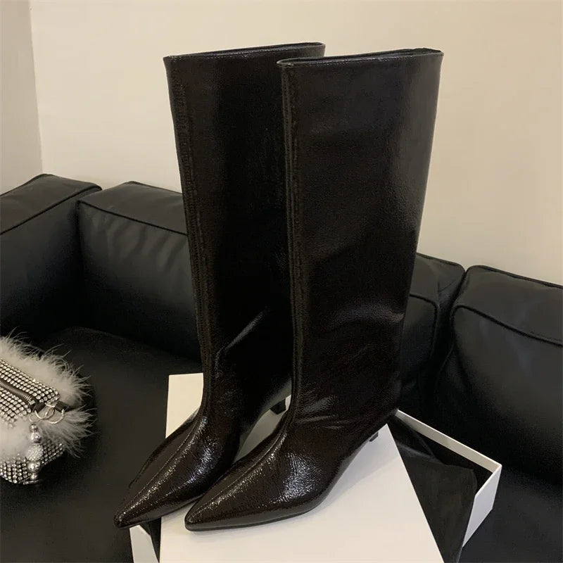 Eilyken Autumn Winter Street Style Thin Low Heels Women Knee-High Boots Sexy Pointed Toe Casual Party Shoes Long Botas Mujer