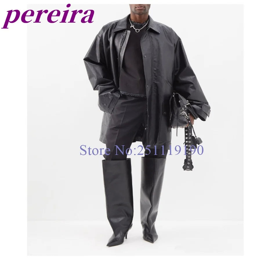 Black Wide Fit Boots Pointed Toe Knee-high Botas Women Luxury Designer Shoes Autumn Winter Booties 2025 Solid Zapatos De Mujer