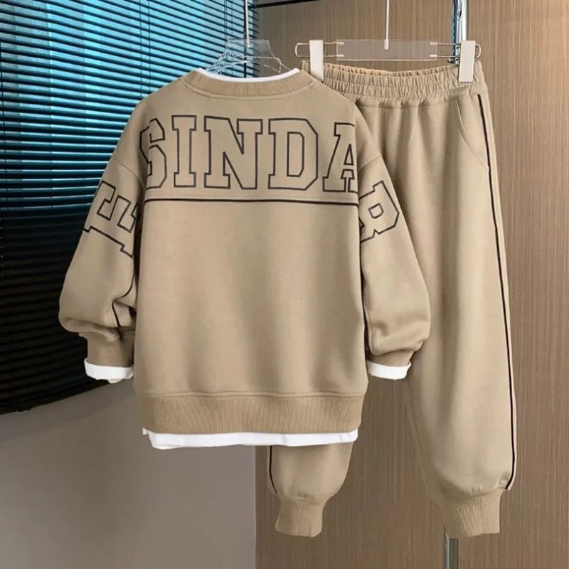 Children's Set Cotton Tracksuit Teen Boys Two Piece Kids Clothes Letter Sweatshirt Pant Sets Autumn Winter 6 8 10 12 14 16 Years