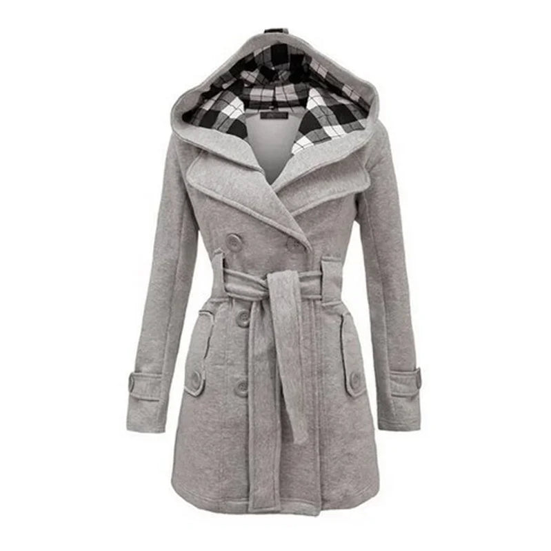 Vintage Woolen Coat Women Warm Fleece Jacket With Belts Double Breasted Solid Casual Jacket Winter Fashion Ladies Plus Size