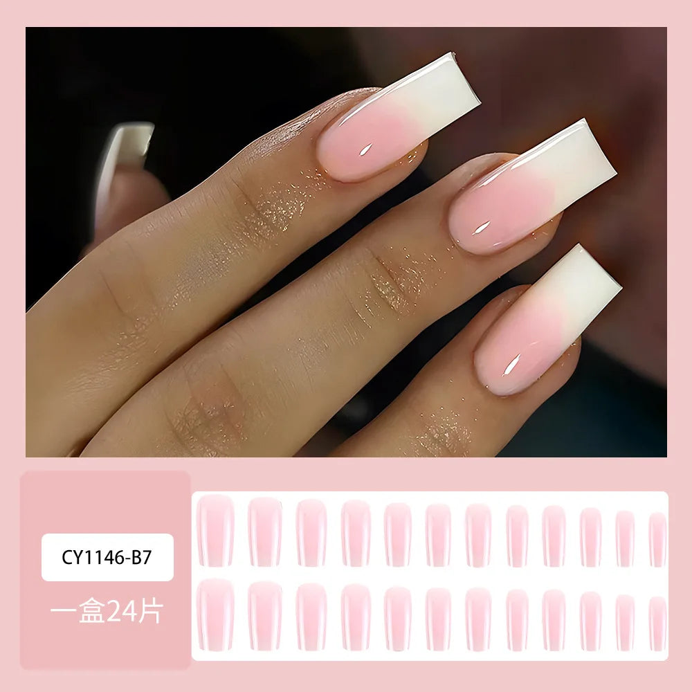 24pcs Nude Pink False Nails Sweet Gradient Pink Almond Fake Nail Tips Wearable Detachable INS Simple Nude Color Press on Nails