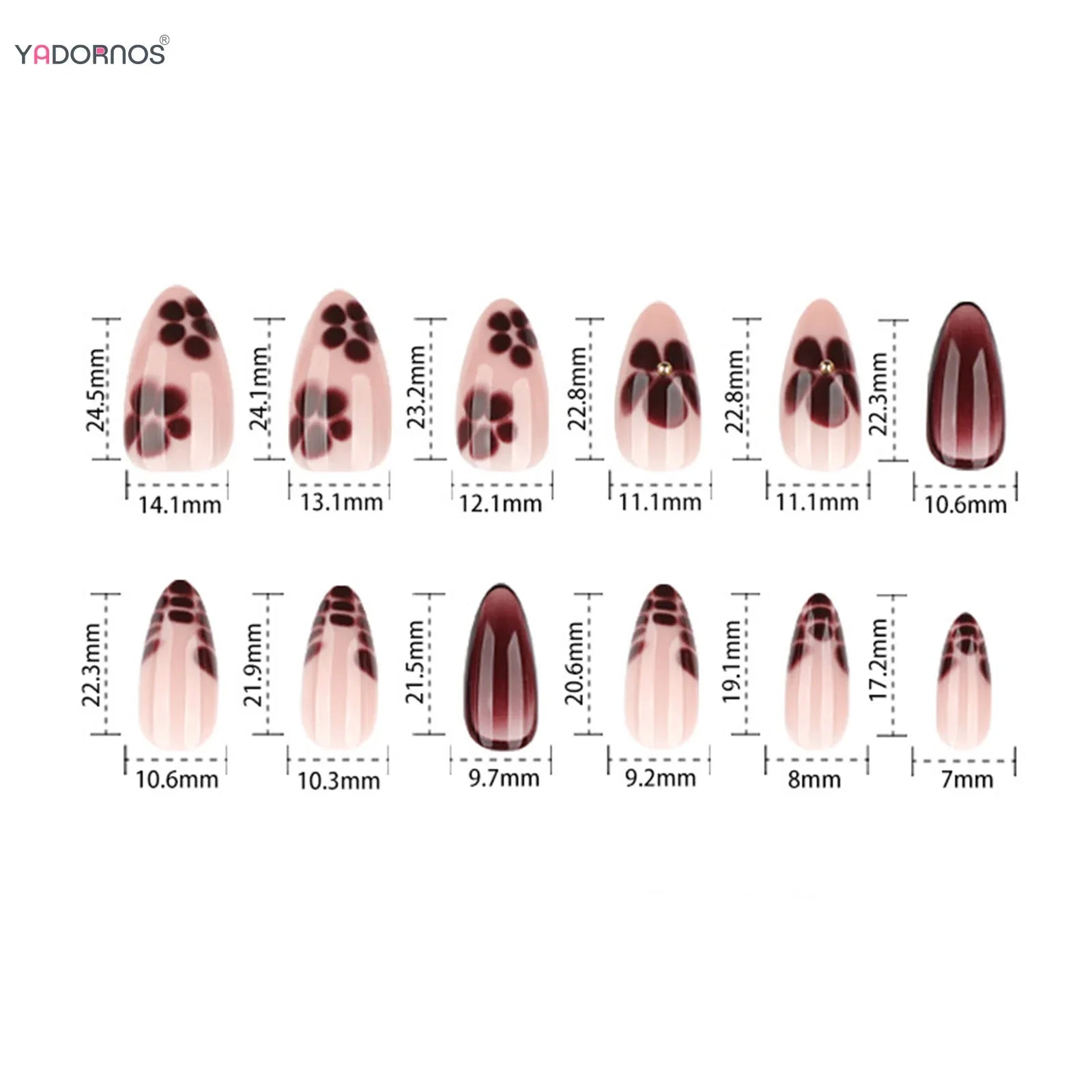 Autumn Fake Nails for Women DIY Manicure 24Pcs Almond Press On Nails Flower Printed Full Cover Acrylic Stick-on False Nails