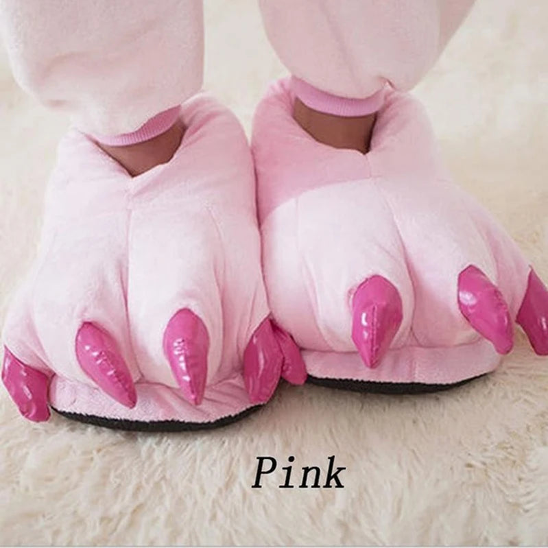 Winter Warm Soft Indoor Floor Slippers Women Men Shoes Paw Funny Animal Christmas Monster Dinosaur Claw Plush Home pink