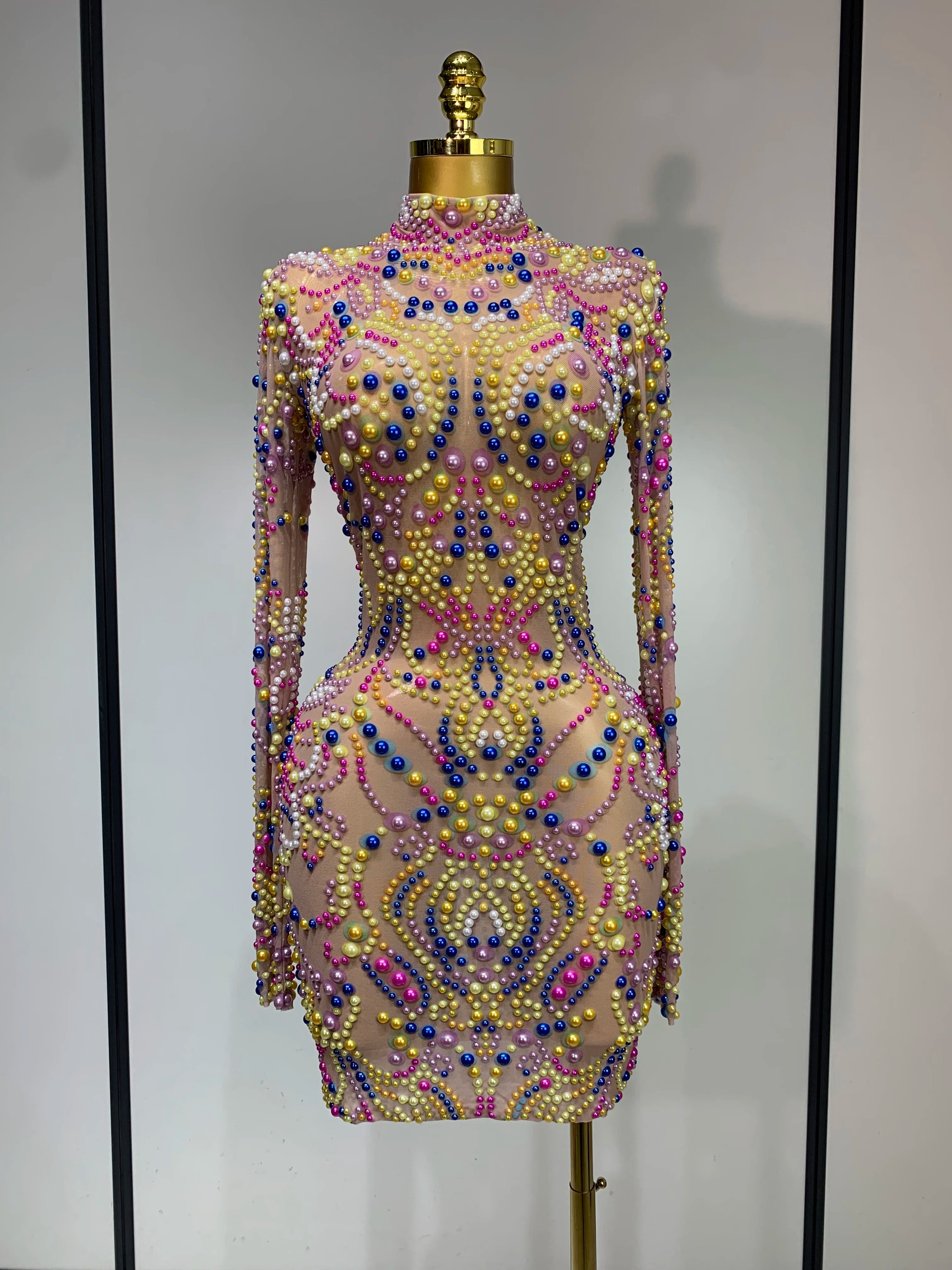 Women Sexy Transparent Mesh Stage Performance Costume Dancer Singer Nightclub Elagant Evening Party Luxury Birthday Dress