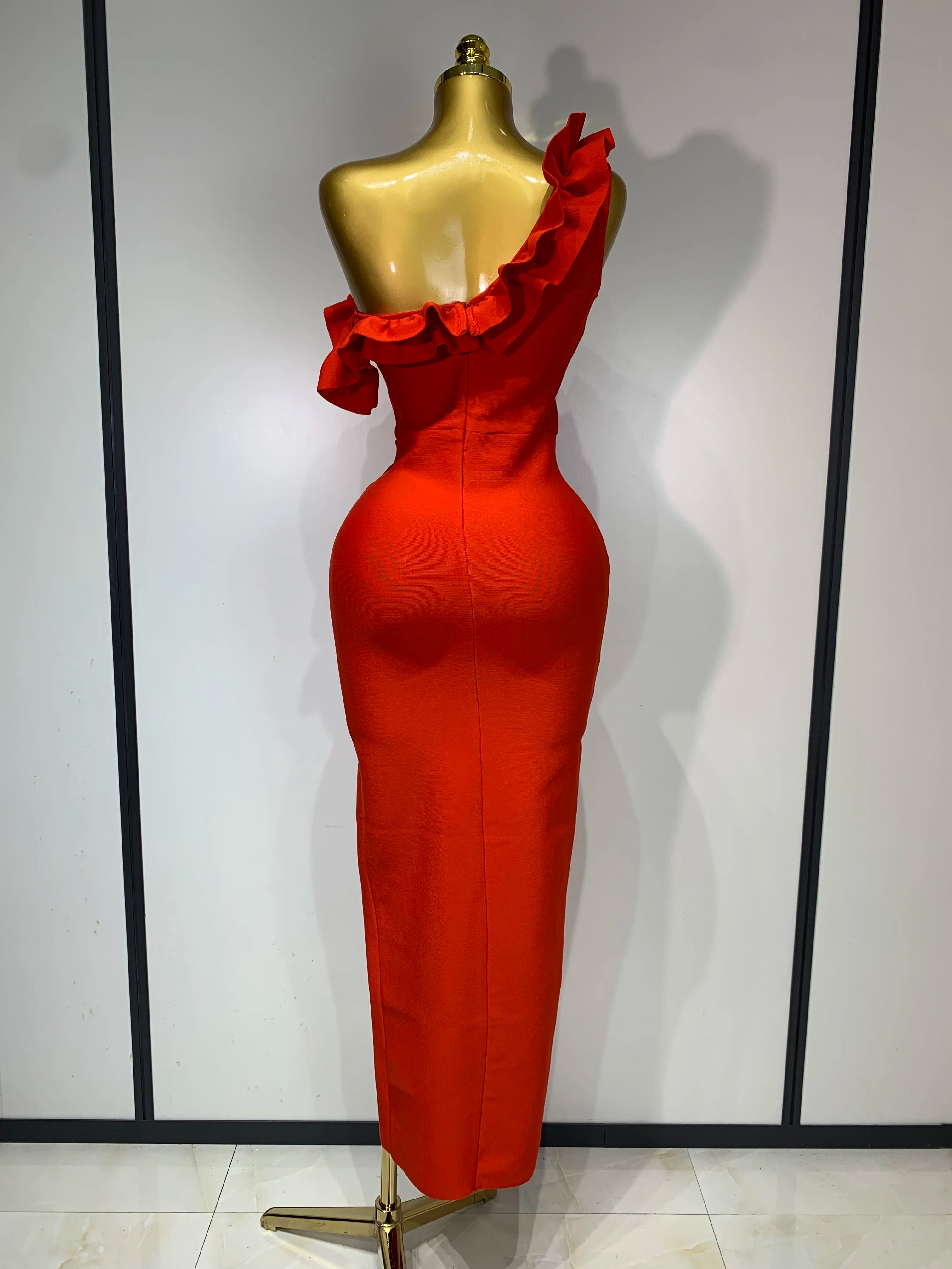 Women Sexy Off Shoulder Ruffles Midi Bodycon Bandage Dress 2025 Knitted Celebrity Elegant Evening Luxury Club Party Dresses