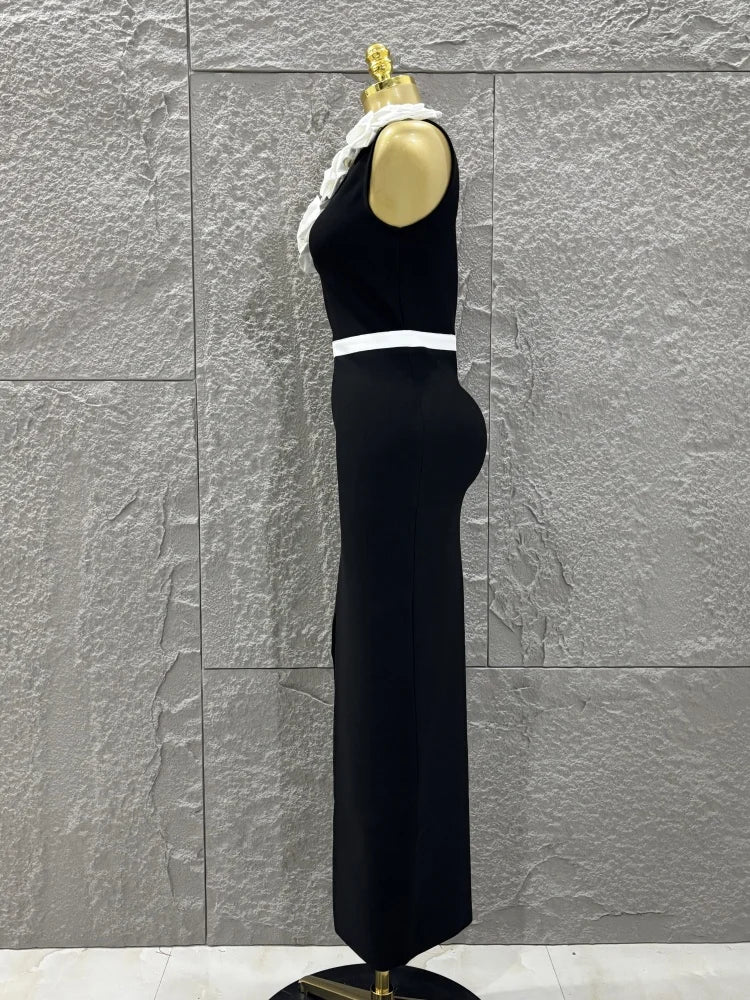 High Quality Women Sexy One Shoulder White Florals Bodycon Long Bandage Dress Celebrate Nightclub Party Fashion Outfit