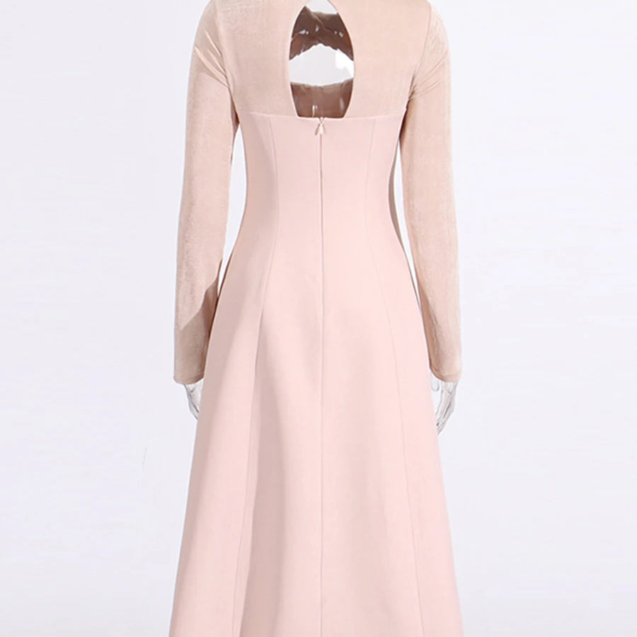 TWOTWINSTYLE Solid Slimming Bead Elegant Dresses for Women Round Neck Long Sleeve Hollow Out Temperament Dress Female Clothing