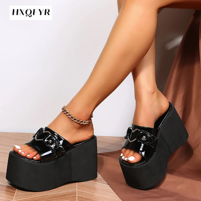 Shoes for Women Summer Women's Slippers Platform Wedges Fashion Goth Slippers Hot Women's Matal Sandal Comfy Black Shoes