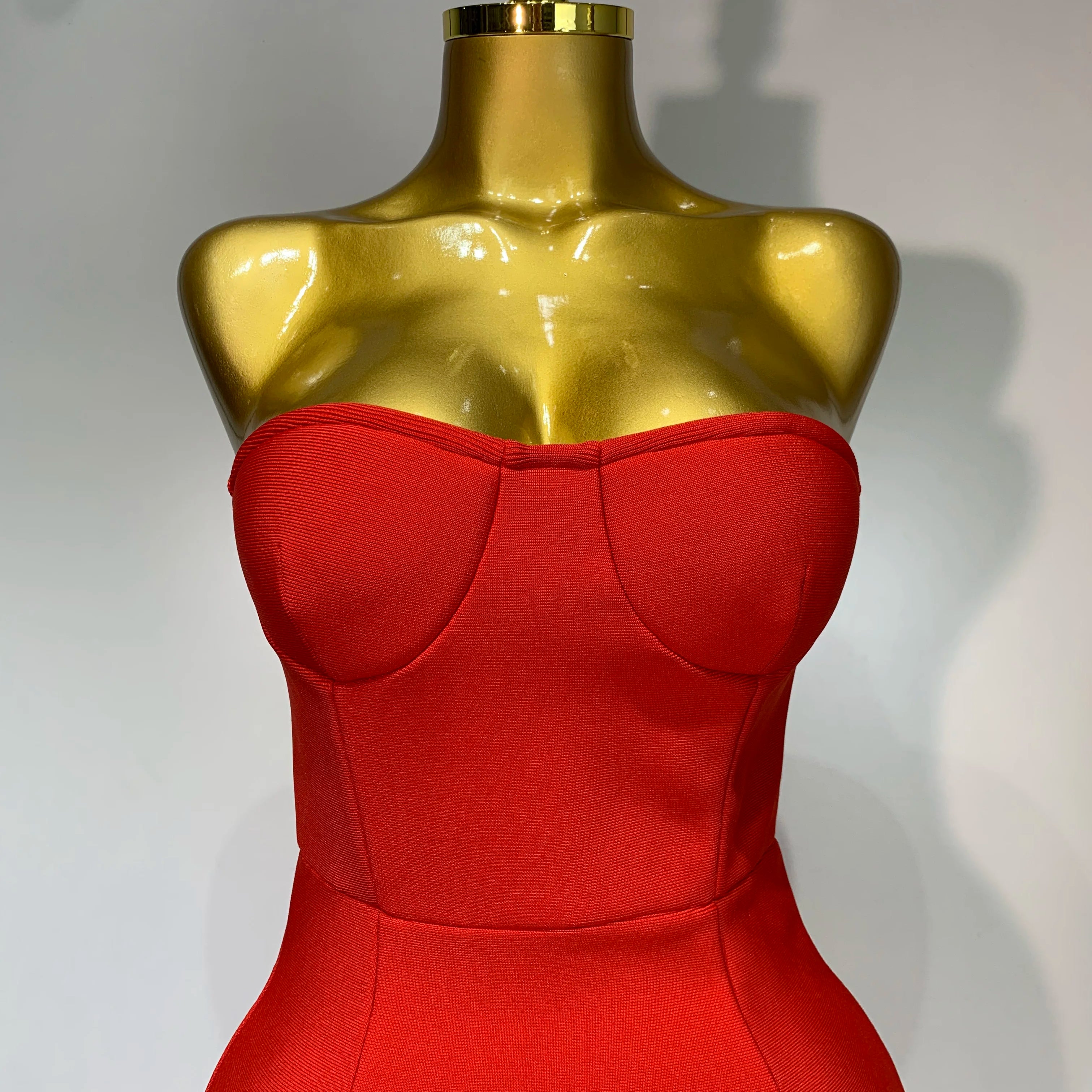 Sexy Red Strapless High Split Long Bandage Dress Luxury Birthday Dress Women Backless Bodycon Dresses Elegant Evening Party Gown