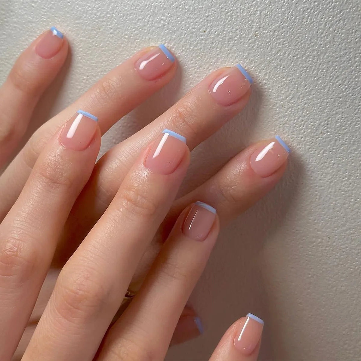 24pcs/set short fake nails for women girls french nude square white tips with rhinestones glitters Y2K  press on false nail art