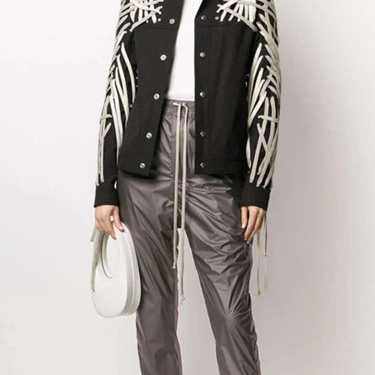 DEAT Autumn Elastic Drawstring Cross Full Length Slim Feet High Street Pants Trousers And Single Breasted jackets WN151