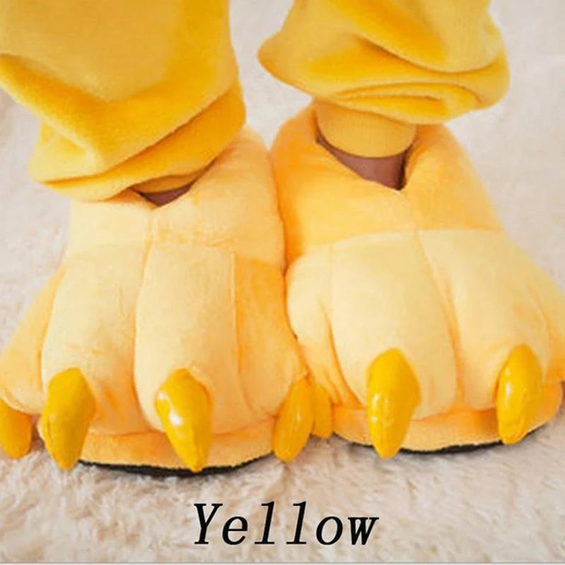 Winter Warm Soft Indoor Floor Slippers Women Men Shoes Paw Funny Animal Christmas Monster Dinosaur Claw Plush Home yellow