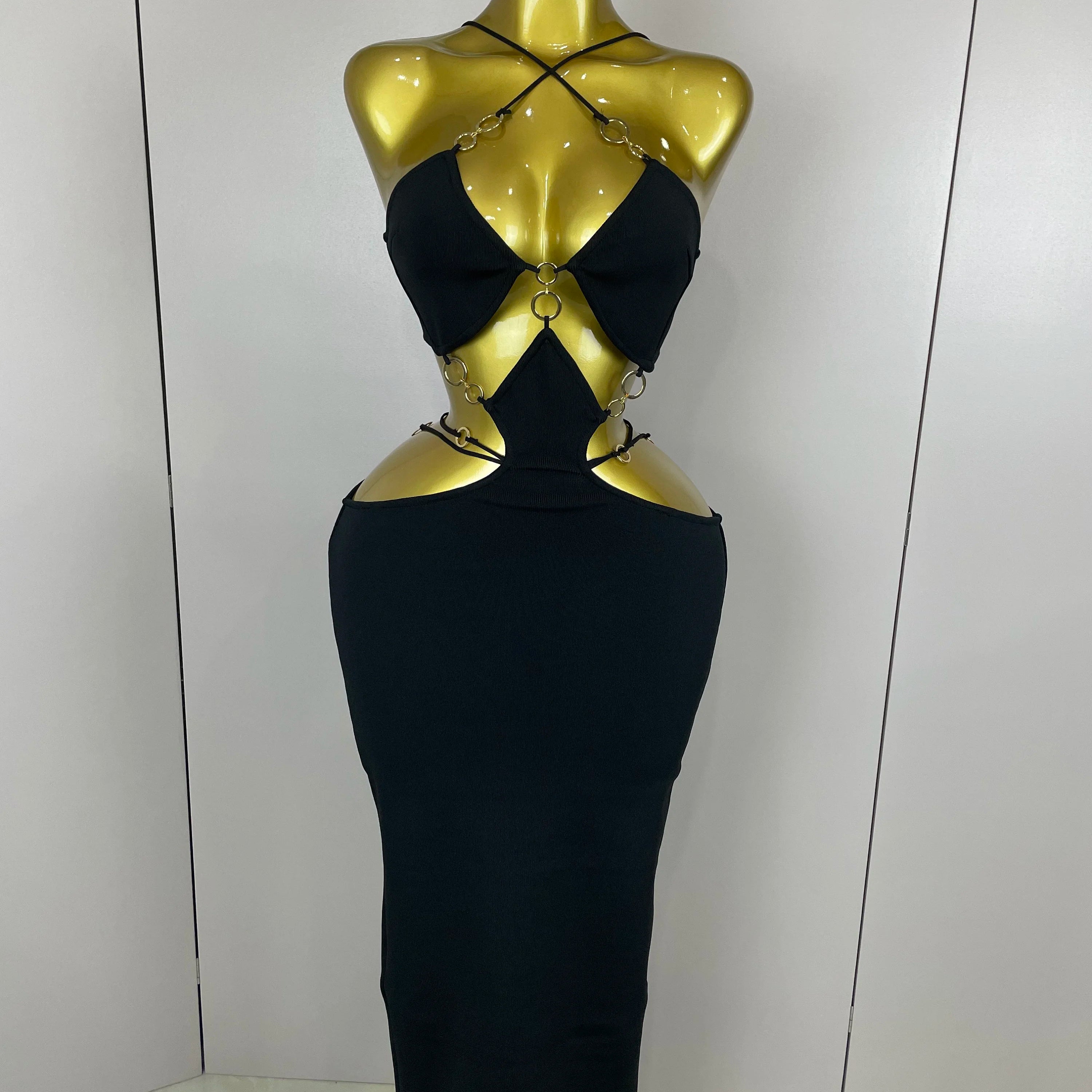 Sexy Halter Hollow Out  Sleeveless Black Red Bodycon Long Bandage Dress 2025 Women Celebate Elegant Luxury Birthday Club Dress