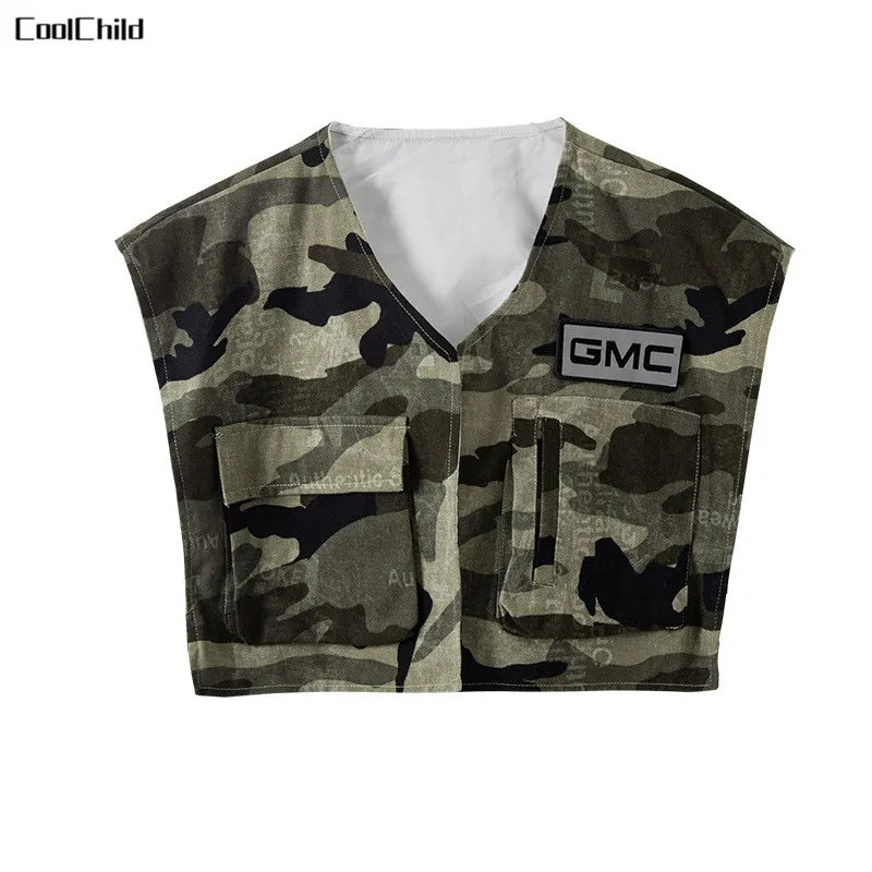 Boys Streetwear Girls Hip Hop Camouflage Vest Cargo Pants Children Military Jogger Street Dance Kids Costume Teen Fashion Outfit Vest