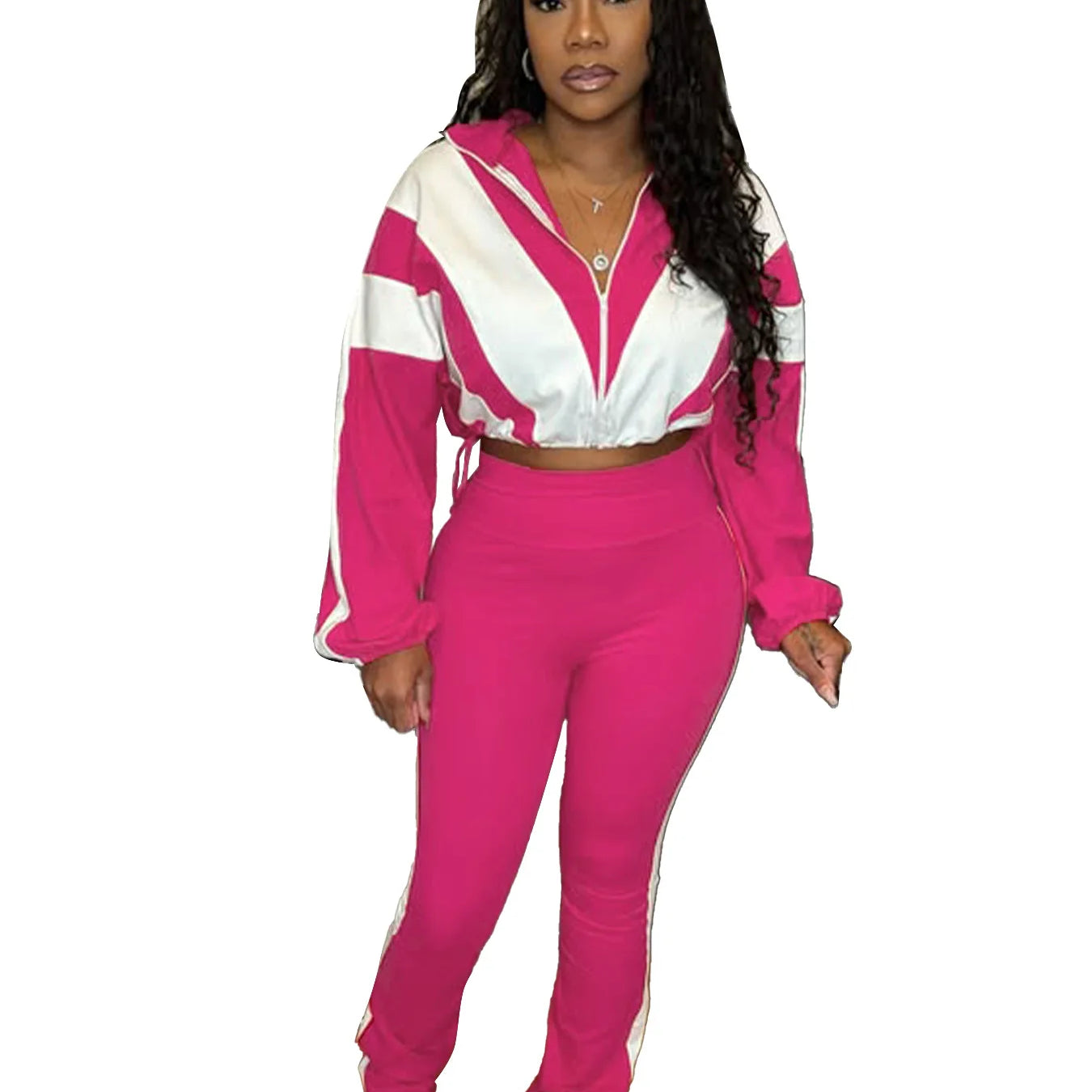 CM.YAYA Active Patchwork Women's Set Zipper Sweatshirt Jacket and Long Pants Suit 2025 Sporty Two 2 Piece Sets Outfit Tracksuit