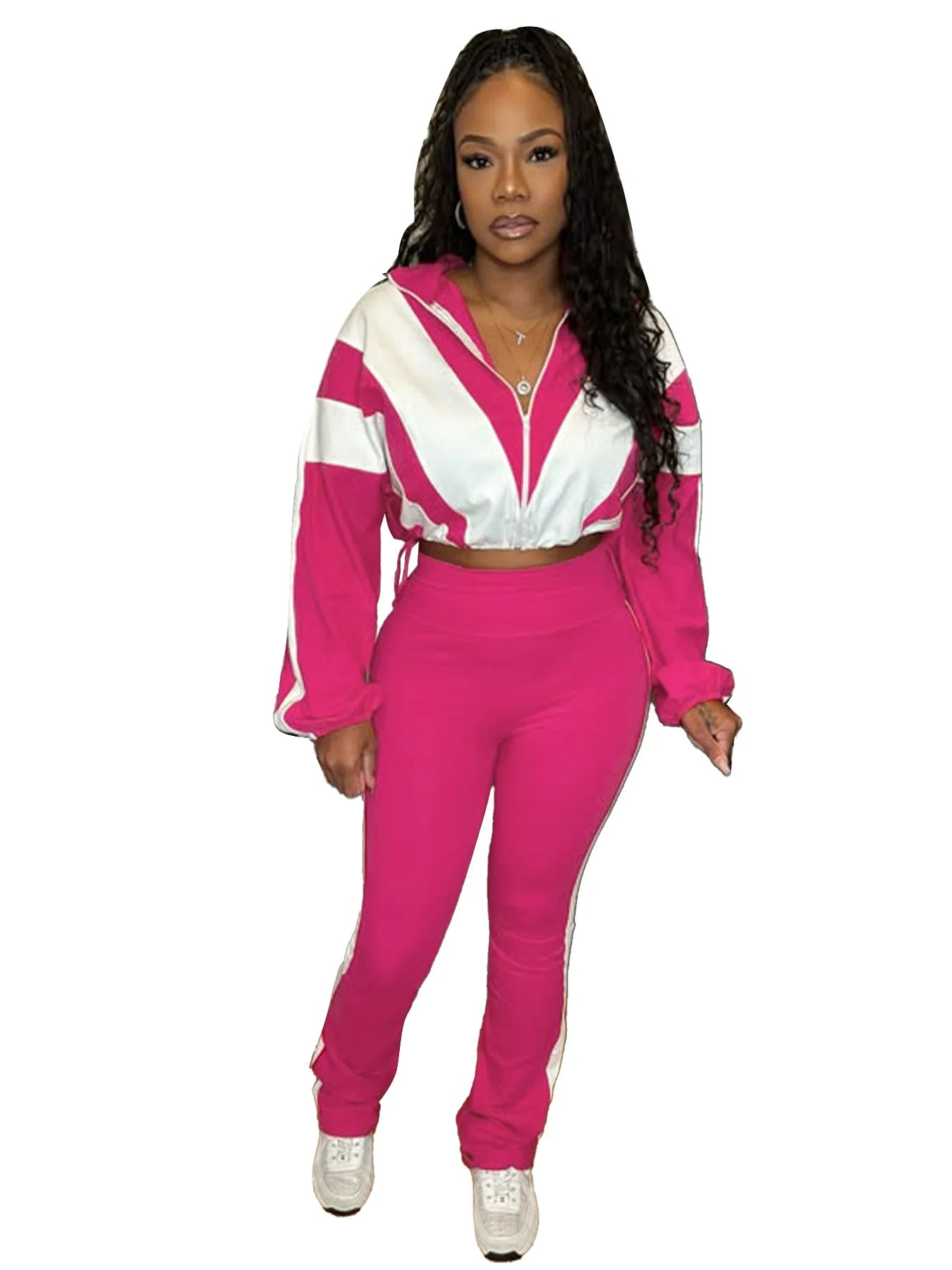CM.YAYA Active Patchwork Women's Set Zipper Sweatshirt Jacket and Long Pants Suit 2025 Sporty Two 2 Piece Sets Outfit Tracksuit