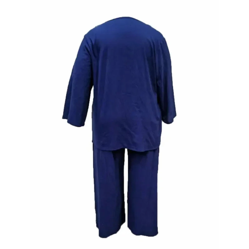 Plus Size New Women's Summer Fashion Linen Solid Color Shirt Set Long Sleeve Loose T-shirt Wide Leg Pants Casual Two-piece Set