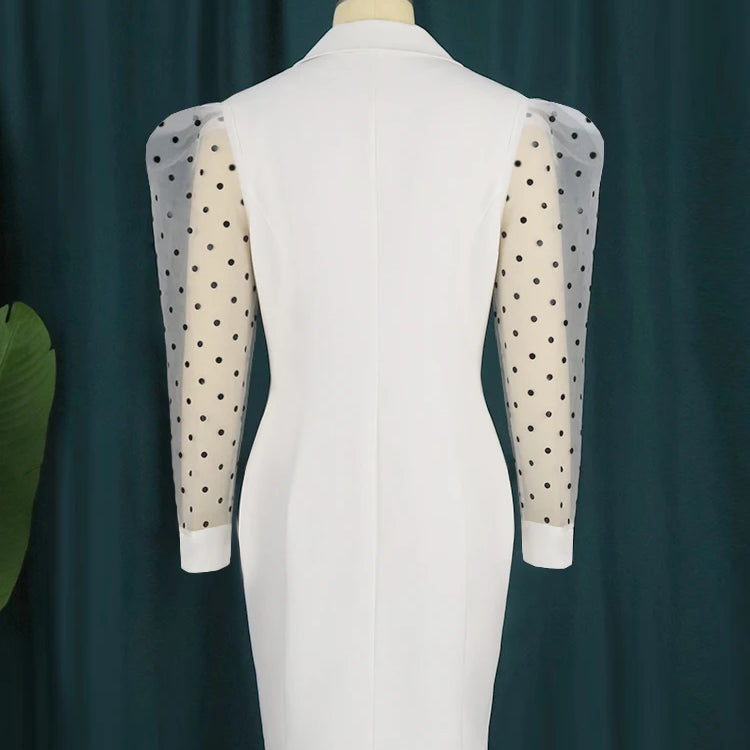 White Blazer Dress Plus Size 4XL V Neck See Through Long Sleeve High Waist Bodycon Button Up Mini Outfits for Women Office Party