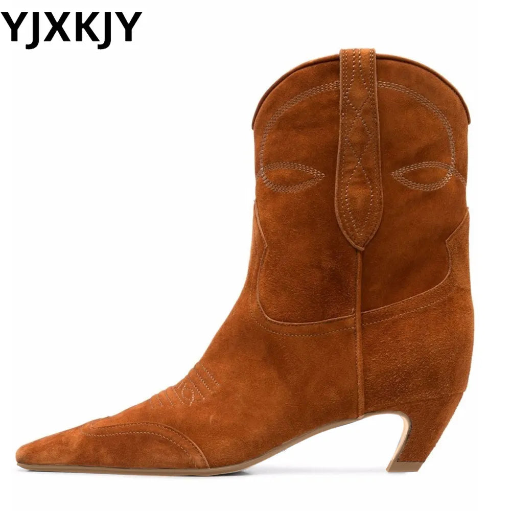 YJXKJY 2023 Autumn/Winter European American Women's Fashionable Comfort Versatile Short Ankle Boots Embroidered Western Boots