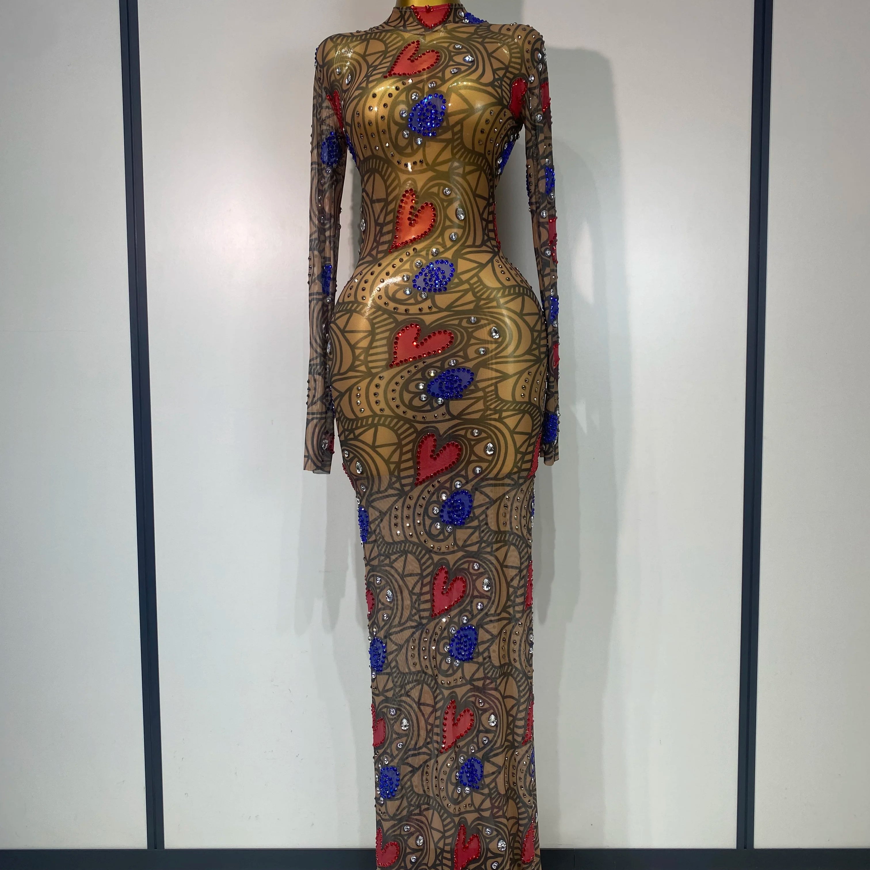 Sparkly Diamond Sexy Mesh Wrap Hip Long Dress Host Annual Meeting Party Nightclub  Performance Costume Luxury Birthday Dress