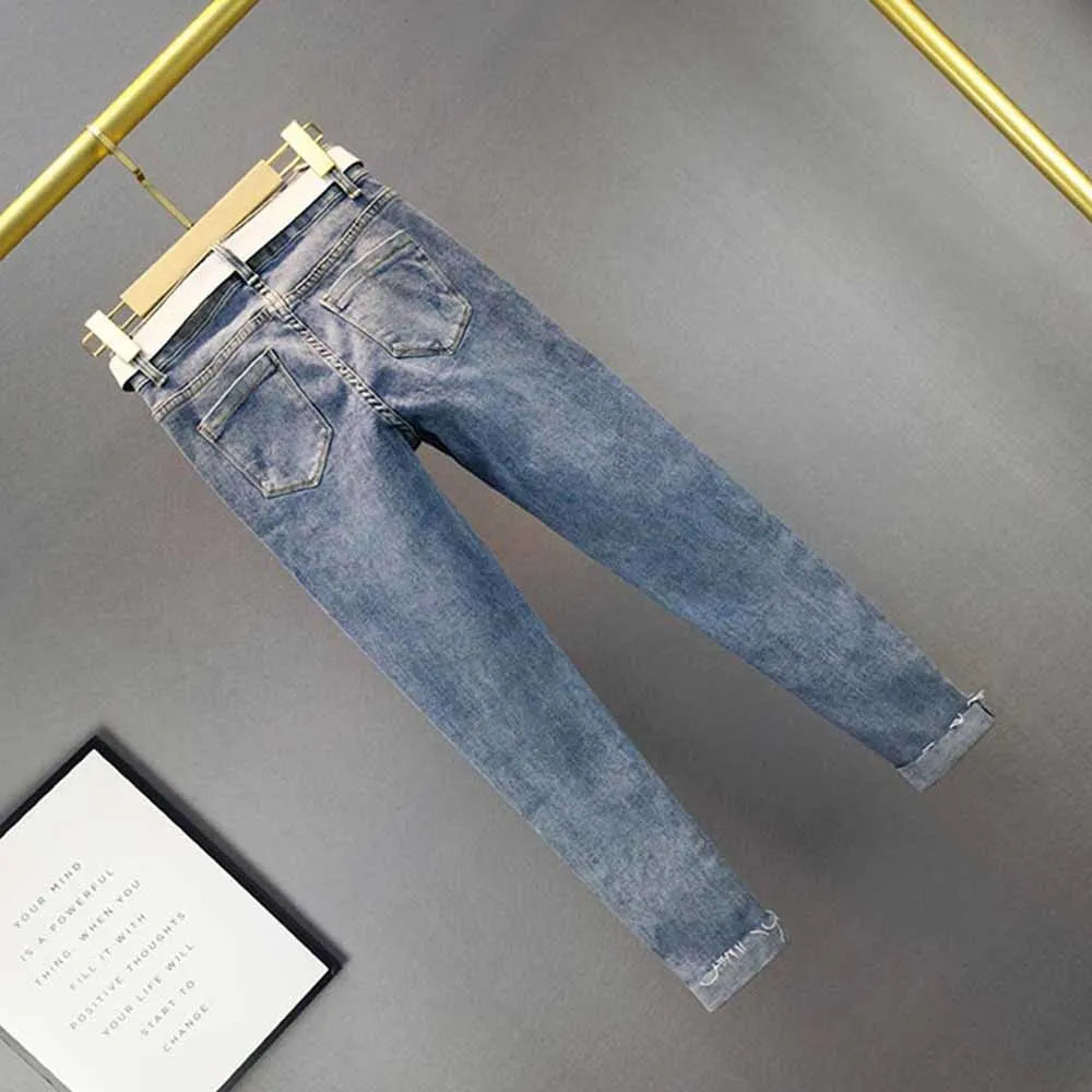 Sequins Skinny Jeans For Women Bing Bing 2024 Autumn New High Waist Slim Pencil Denim Trousers Woman Pants