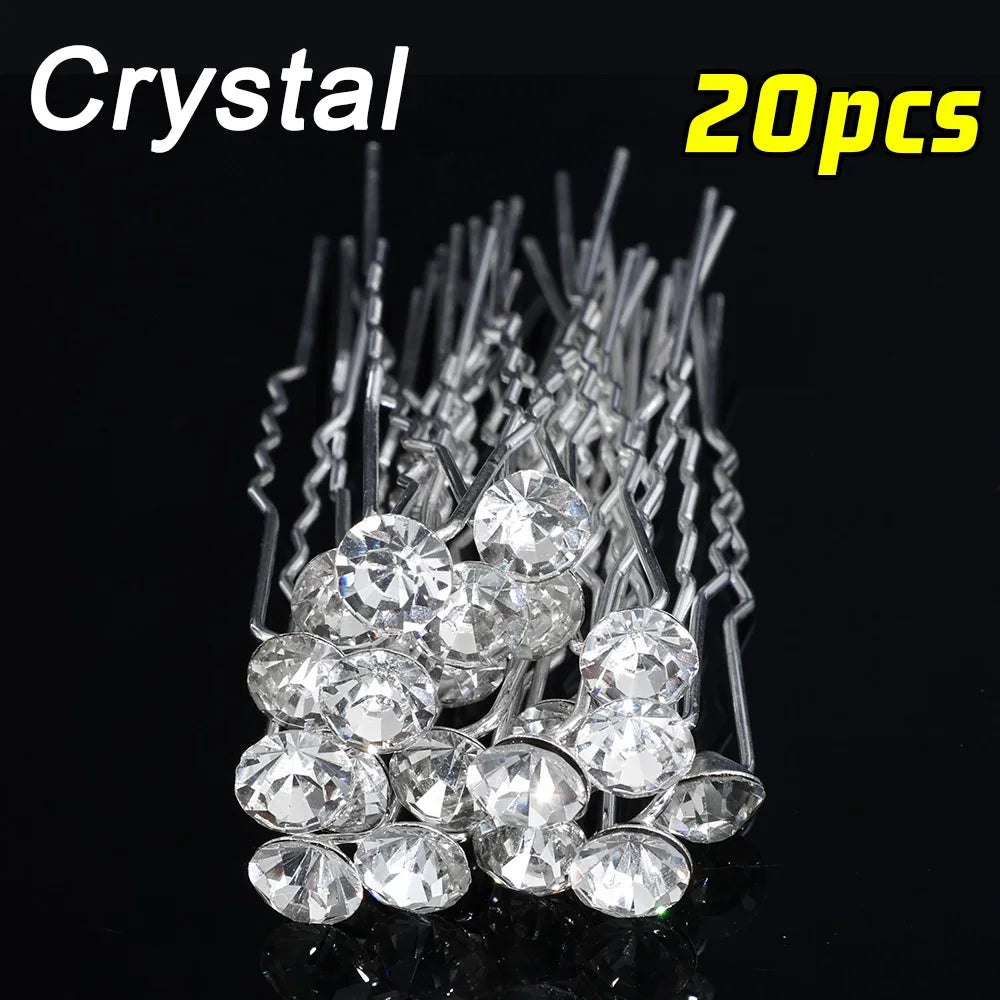20pcs Pearl Crystal Hairpin Elegant Wedding Bridal U-shaped Metal Hair Comb Forks for Women Hairstyle Clips Jewelry Accessories Crystal 01