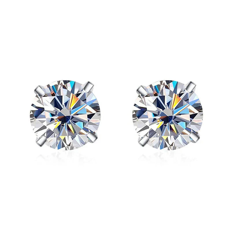 JOIAS HOME Silver 925 Moissanite Three Claw Jewel Earrings For Women, Fashionable And Elegant Commemorative Gift Birthday Gift white