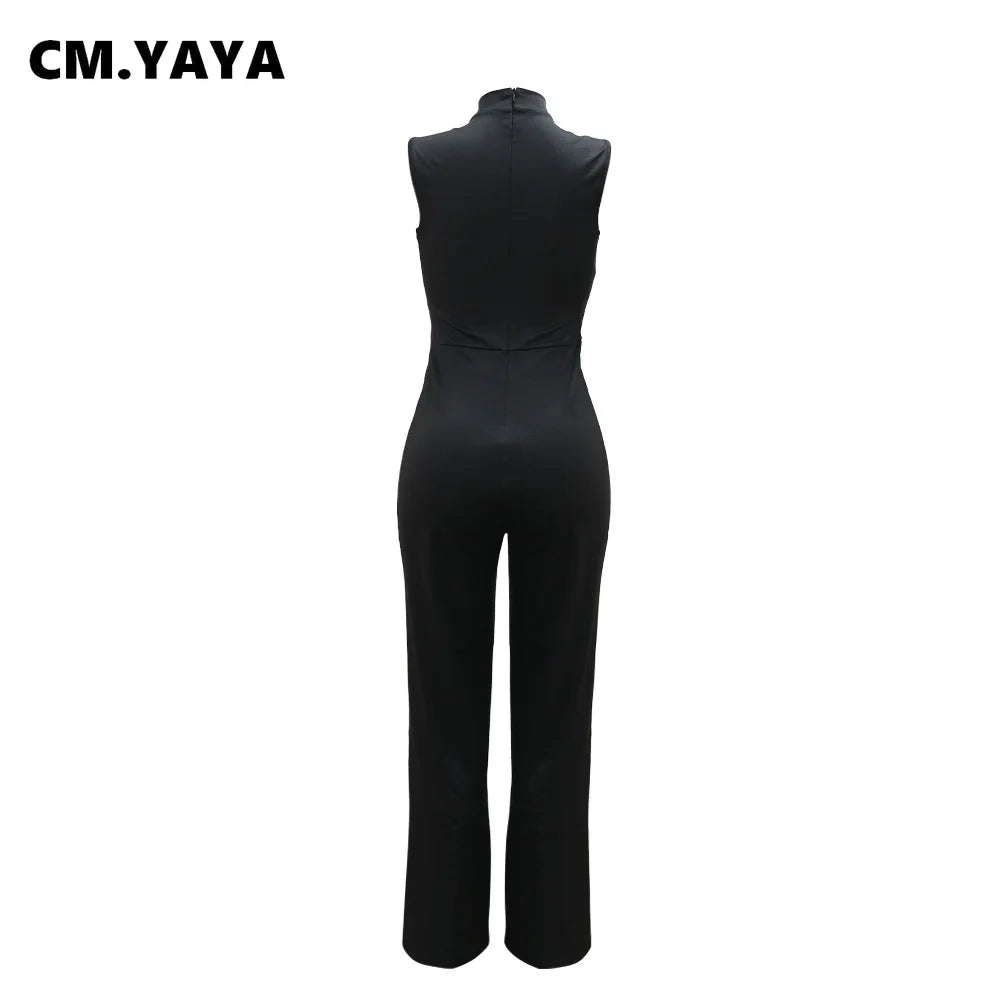 CM.YAYA Fashion Women Sunflower Sleeveless Tank Jumpsuits 2025 Summer Street Birthday Sexy Party Outfits One Piece Suit Rompers