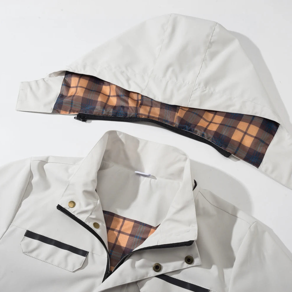 Boys Waterproof Jacket, Rainproof Raincoat with Compass and Detachable Hat, Lightweight Windproof Rain Jacket